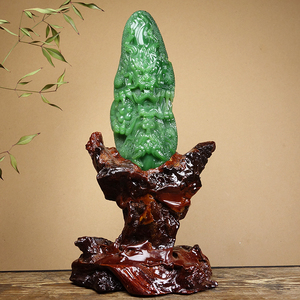 尚石和田玉出品老坑碧玉菠菜绿[双龙护主]277g摆件