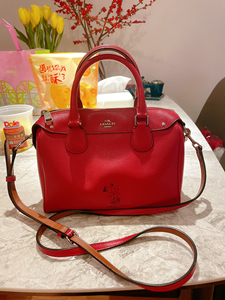 000人付款淘宝全新coach蔻驰迪士尼粉拼卡其logo睡美人合作水桶包,代