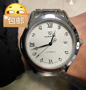 000人付款淘宝商沃sarwoo商务手表夜光全钢全自动机械表间金男表