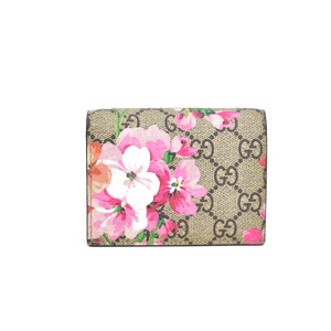 8新][鉴定]古驰gucci 粉色天竺葵短款对折钱包卡包零钱包