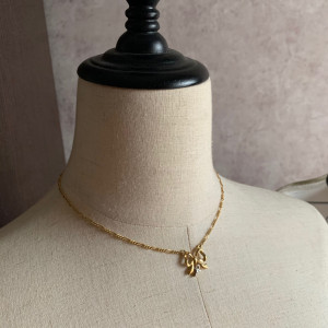 nina ricci中古镀金色项链复古蝴蝶结丝带