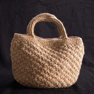 日系杂志款天然麻质手工编织袋手提包