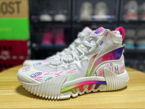 lining李宁 反伍2米白色 白彩虹 涂鸦减震高帮篮球鞋