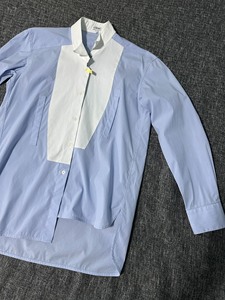 罗意威Loewe 男女同款员工蓝白细条拼色不等式衬衫 中长款