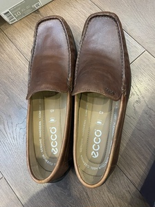 ECCO爱步全新男鞋一脚蹬棕色皮鞋豆豆鞋