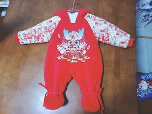 100%自己做的宝宝棉衣，尺码59码，颜色红色，棉衣面布是婴
