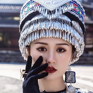 旅拍新款苗族土家族旅拍帽子头饰少数民族服装配饰民族风银饰帽子