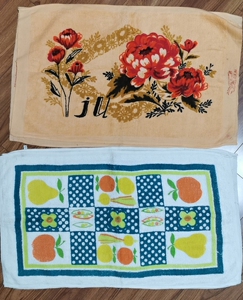 压箱底纯棉印花老枕巾,七八十年代的老枕巾,花卉图案尺寸71*