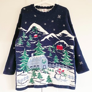 美国购入Vintage 古着雪人圣诞节毛衣 童趣图案 藏青色
