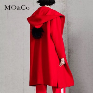 Moco红色中长款大衣  M码