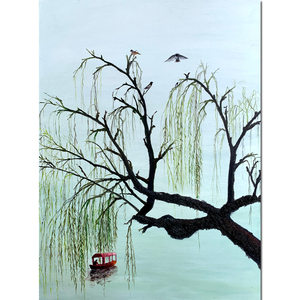 陈克西《湖畔垂柳》大尺幅原创布面油画 手绘油画 艺存神韵