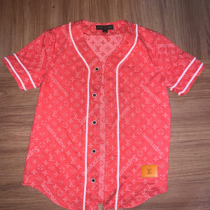 lv supreme联名牛仔短袖棒球衫 lv棒球衫supre