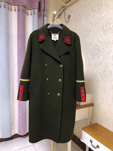 专柜正品轩日highday列宁大衣军绿色军装风双面呢羊毛大衣