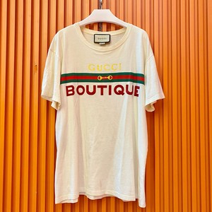 gucci/古驰红绿条纹字母logo白色短袖t恤 尺码m码