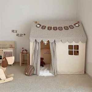 韩国INS儿童帐篷室内游戏屋男女孩家用玩具木房子全棉小城堡分床