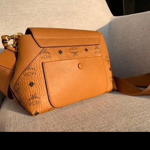 mcm元宝包牛皮棕色印花女包真皮新款全新专柜单肩斜挎包代购