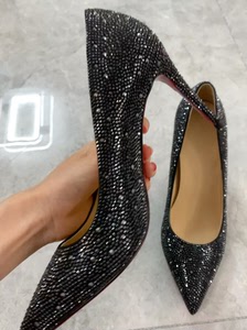 cl红底鞋水晶鞋 满钻真皮高跟鞋早秋单鞋女