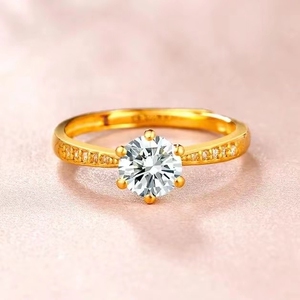 老凰祥黄金六爪镶钻戒指9999足金活口指环24k纯金钻戒节日