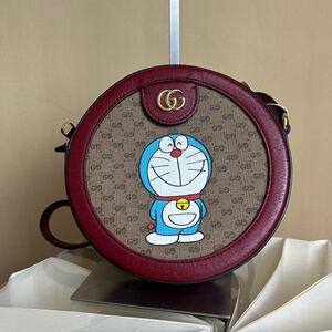 gucci古奇圆饼包 限量款 哆啦a梦联名 红色牛皮 帆布