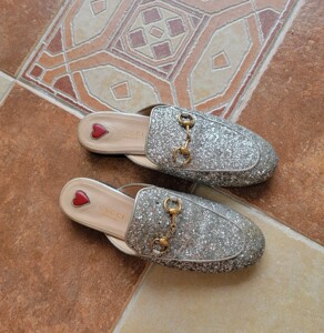 gucci 银色 亮片 穆勒 拖鞋 36码正品