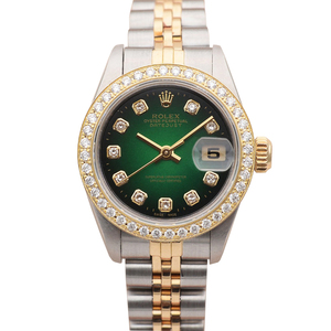 拍卖捡漏95新劳力士女士手表日志型69173渐变绿盘后镶钻自动机械
