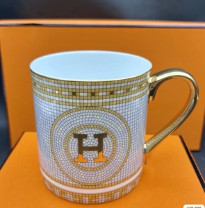 hermes爱马仕款骨瓷马克杯 金格h陶瓷水杯 茶杯 咖啡杯