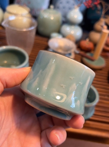 龙泉青瓷黄汉弟老师山水杯手工杯主人杯山水刻画精品茶杯品茗杯茶