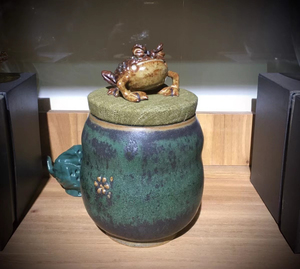 台湾陶艺师林义杰青蛙系列茶具 蟾蜍布盖茶叶罐 茶仓醒茶器 纯