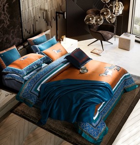 欧式宫廷风高端100支纯棉双股匹马棉床单四件套爱马仕被罩床品