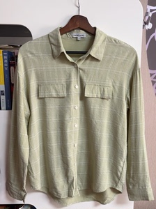 cache cache 粘纤面料豆绿色格子衬衫，长短袖可变化