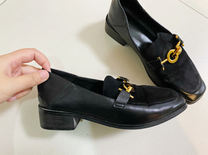 贝妮黛娜时尚女单鞋真皮拼接翻皮女鞋黑色四季鞋