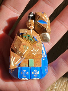 日本 奈良一刀彫名家小林宏壽作 一刀雕彩繪翁 雛人形 能人形