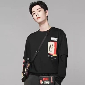 中国李宁短袖肖战同款悟创吾意棉质休闲文化衫,男女同款情侣装.