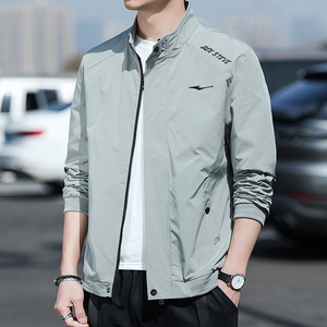 鸿星尔克外套男春秋季新款立领休闲上衣修身运动长袖夹克男装百搭