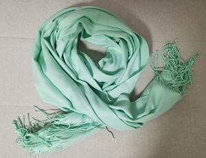 粉绿色围巾,颜色清新衬肤色.羊绒触感,非常软糯,也够大,60