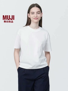 无印良品MUJI2024女式天竺编织圆领短袖T恤打底衫 多巴