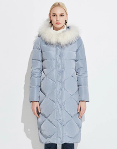 cocoon 可可尼莫兰迪冰川蓝色连帽水貂毛领纯色保暖羽绒服