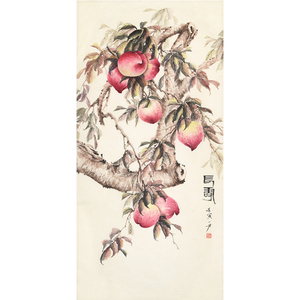 王惠君《长寿》精品毛笔手绘写意寿桃老人生日祝寿客厅挂画