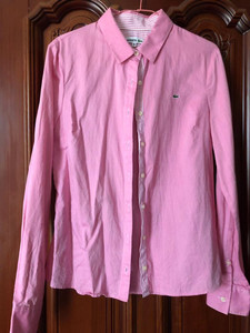 法鳄Lacoste 西瓜红 厚亚麻长袖衬衫，香港购