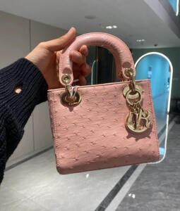 dior迪奥 戴妃包 稀有鸵鸟皮 浅粉色 99新 包包实物真_阿里巴巴找货