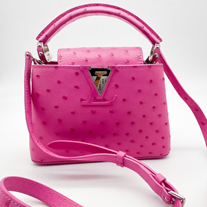 98新lv路易威登vip bb粉色鸵鸟皮单肩手提现代女包