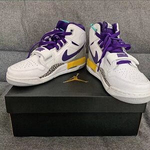 新款aj312湖人紫男女同款百搭气垫减震增高实战高帮鞋运动篮