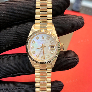 一口价95新劳力士大金劳女士手表18k金后镶贝母盘日志型腕表26mm