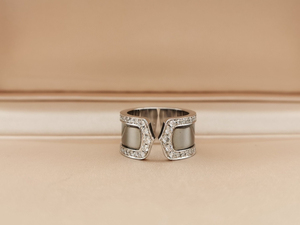 正品卡地亚logo双c18k白金满钻女士戒指