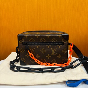 louisvuitton lv棕色老花盒子包 链条包 橙色链