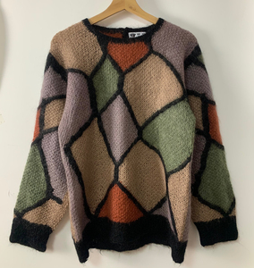 vintage色块拼接马海毛毛衣