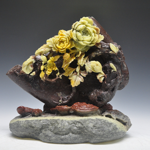 牡丹花 青田石雕摆件 龙蛋石《花开富贵》 收藏送礼