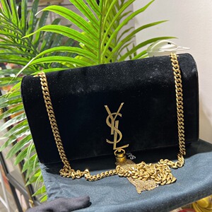 ysl圣罗兰kate黑色丝绒流苏中号链条包,尺寸24*14