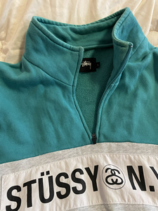stussy斯图西灰绿拼色薄荷绿湖蓝色美式卫衣长袖T恤