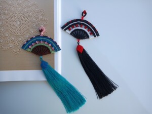 【怪斋手作】手工绳编桃花扇包挂车挂汉服古风流苏穗子